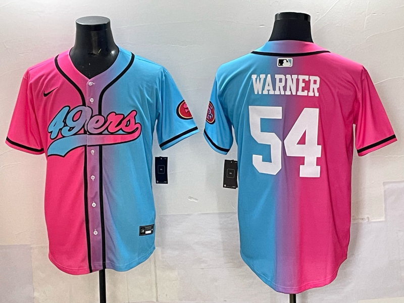 Men 2025 San Francisco 49ers 54 Warner Pink Blue pink Nike Limited NFL Jersey 005